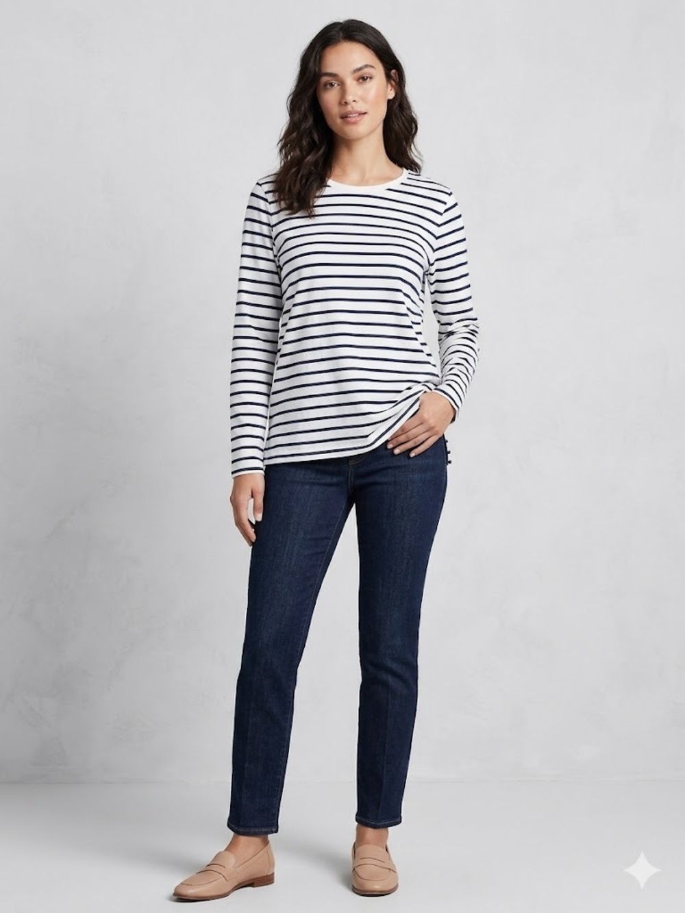 Lands' End White Tee with Navy Stripes
